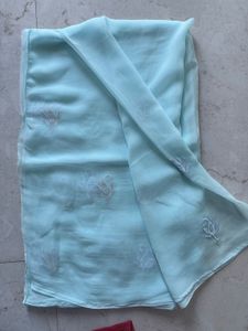 Unused Light Blue Chiffon Saree