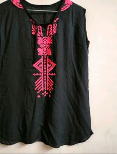 Black Top With Neon Embroidery