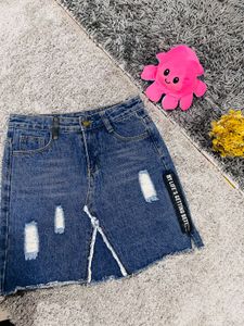 Distressed Denim Mini Skirt