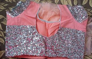 Designer Peach Color Frill Saree With Gota Work