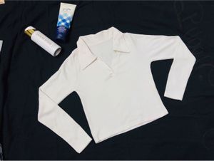 Ribbed White Collar Crop Top
