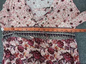 Floral Print Lace-Up Bell Sleeve Top
