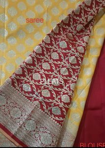 New Yellow Pink Katan Banarasi Silk Saree