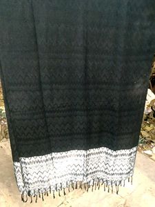 Black Patterned Shawl with Fringe