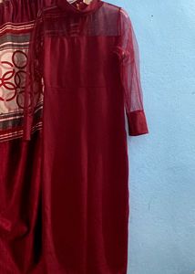 Burgundy Sheer Sleeve Midi Dress
