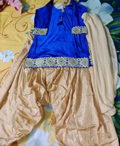 Blue 💙 & Golden Patyala Suit With Dupatta