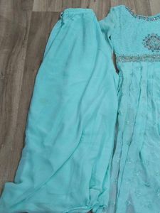 Aqua Embroidered Anarkali Suit