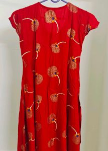 Red A-line Kurta | Stone Design At Center
