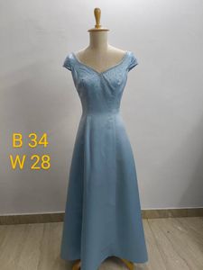 Vintage Blue Satin Evening Gown