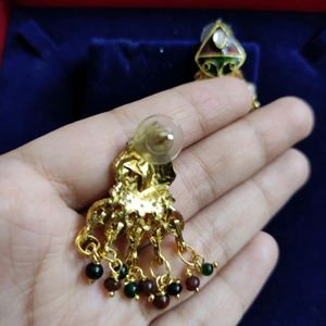 Kundan Floral Meenakari Pearl Drop Earrings