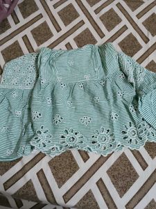 Striped Green off shoulder Crop Top