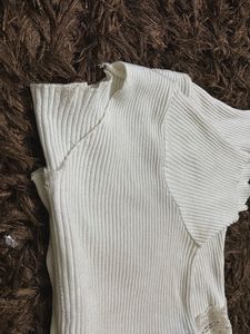 White Ribbed Lace Trim Crop Top