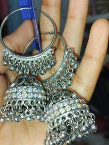 Rhinestone Jhumka Hoop Earrings