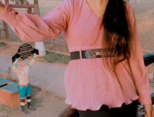 Pink Pleated Belted Blouse