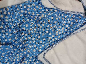 Blue Tie Up Crop Top Floral Pattern