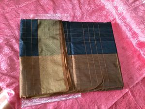 Handwoven Silk Plaid Fabric Saree -Black&amp;Mustard