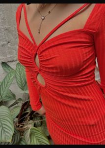 Coral Red Cutout Mini Dress