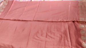Peach Silk Saree with Floral Border