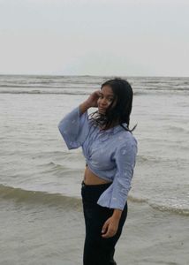 BLUE MICKEY PRINTED BEACH VIBE CROP TOP.