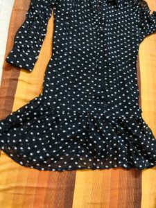 Endless Rose Women Black Polka Dot Dress With Belt