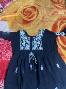 Black A-line Georgette Kurti with Embroidery