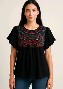 Embroidered Black Top