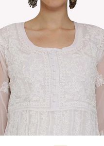 White Hand Embroidered Chikankari Anarkali Kurta