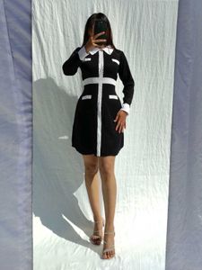 Korean Black Fit And Flare Dress