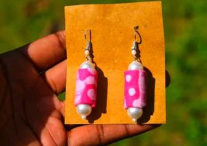 Pink Patterned Pearl Drop Earrings