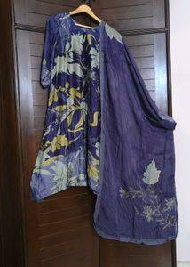 Purple Floral Print Embroidered Kurta Set