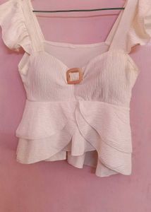 White Ruffle Peplum Top