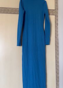 Blue Long Sleeve Dress with side slit &amp; c