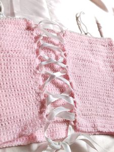 Pink Bow Crochet Top With Lace At The Back