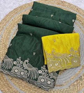 Dark Green Embroidered Saree