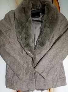 Gray Faux Fur Trim Coat