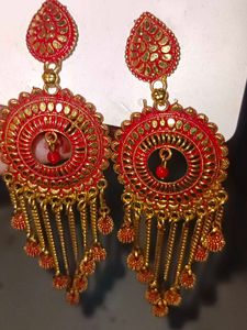 Red &amp; Gold Indian Earrings