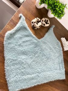 Fuzzy Blue Crop Top