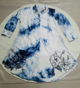 blue and white shibori tie-dye kurta Pant With 🧣