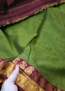 Traditional Soft Cotton Green &amp; Maroon Saree