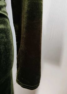 Olive Green Velvet Midi Dress