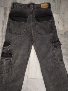 Gray Wide Leg Cargo Jeans