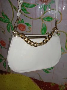 White Handbag with Gold Chain