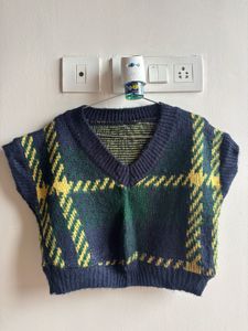 Plaid Knit Sweater Vest Top