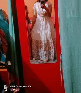 White Multi Colour Chanderi Frok
