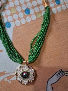 Multi Layered Cute Green Beats Mala With Locket