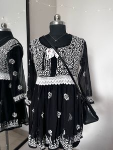 New Black Net Embroidered Kurti