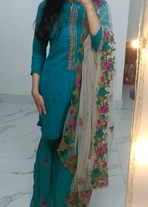 Teal Floral Dupatta Gharara Suit