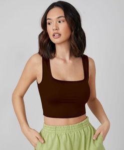 Dark Brown Square-Neck Crop Tank Top