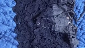 Denim Lace off shoulder crop top