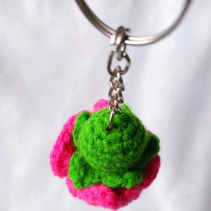 Pink Crochet Flower Keychain